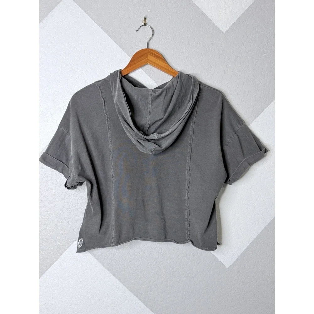 Free People FP Movement Hoodie Women's XS Gray Cropped Oversized Raw Seam USA